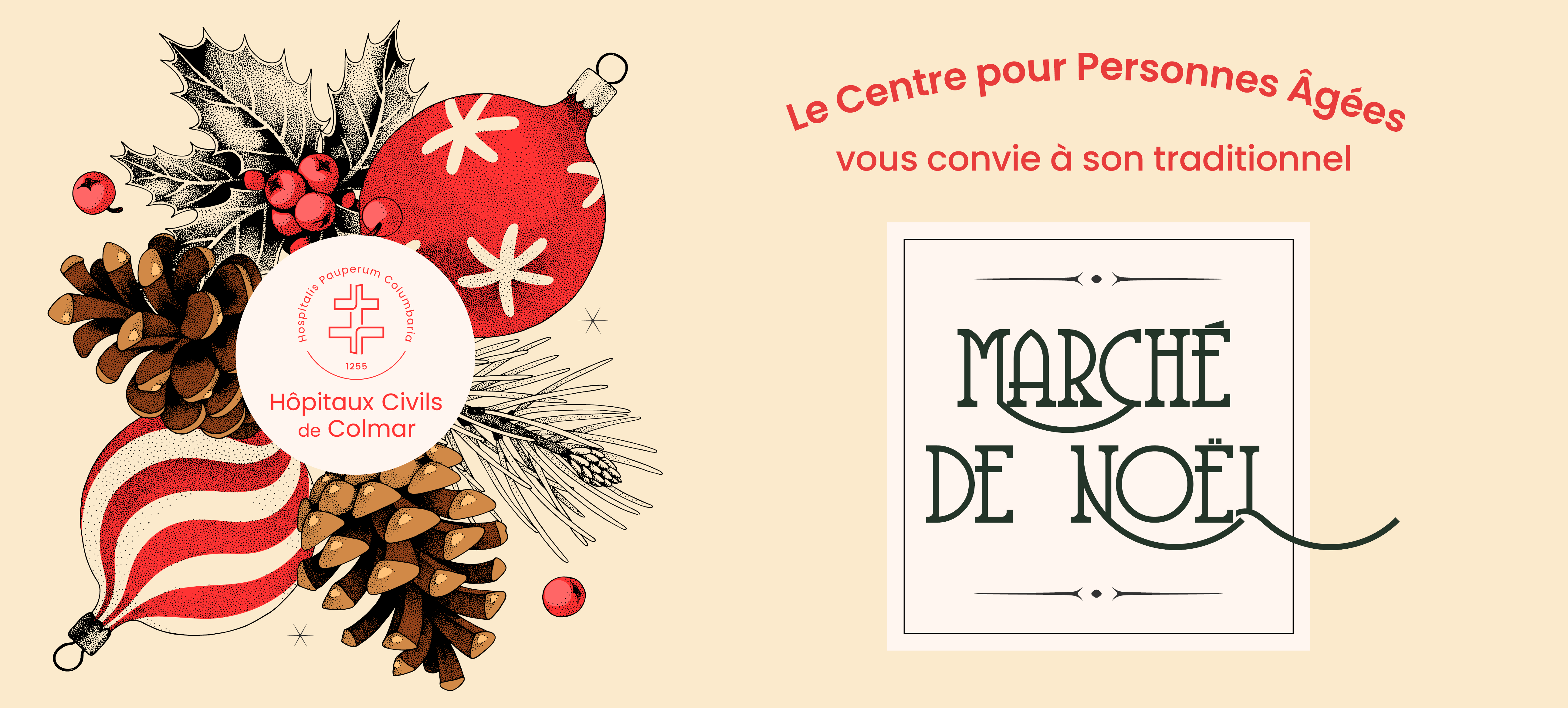 Image qui dit "le centre pour personnes âgées vous convie à son traditionnel marché de noël".