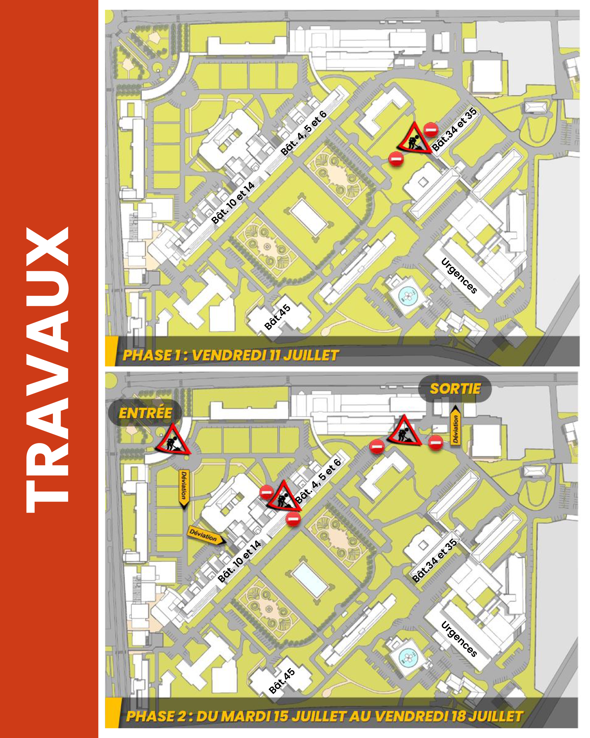 Plan des travaux sur Pasteur avec fléchage des déviations.
